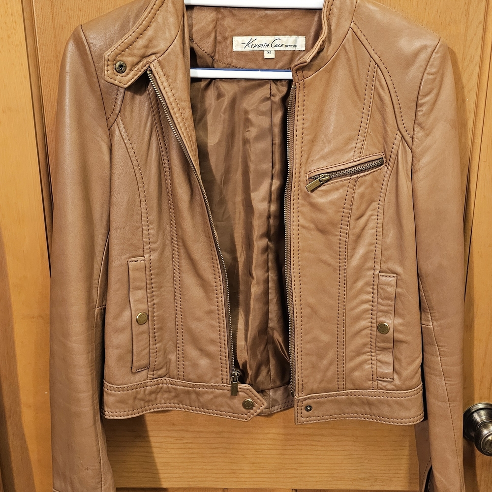 Kenneth Cole Light Brown/Tan Leather Moto Jacket XS